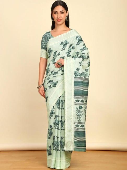 soch womens light green art silk floral print saree