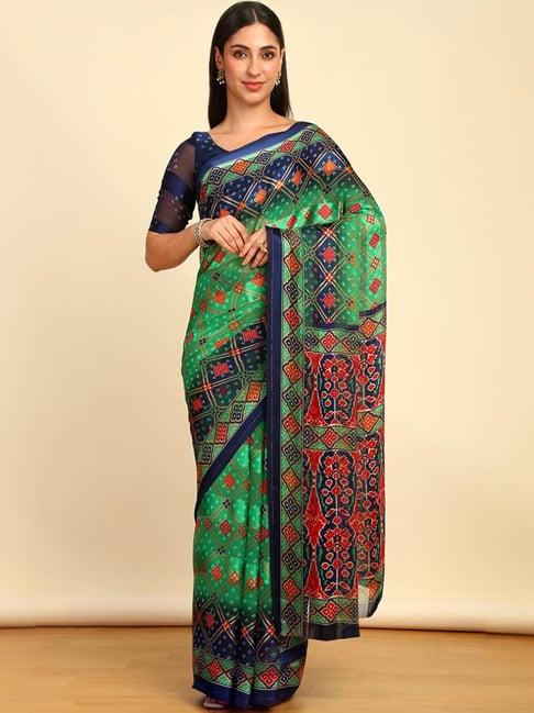 soch womens light green chiffon bandhani print saree