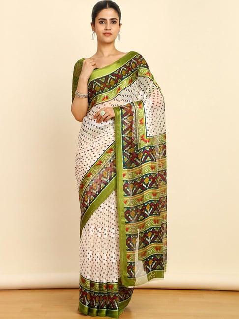 soch womens light green chiffon bandhani print saree