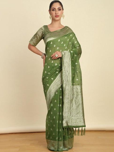 soch womens light green ethnic motifs woven design tussar saree