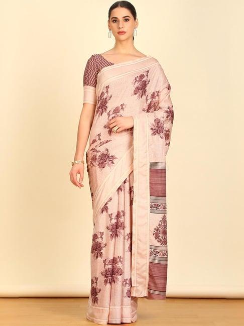 soch womens onion pink art silk floral print saree