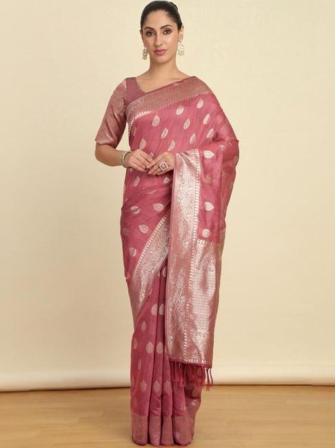 soch womens onion pink ethnic motifs jacquard tussar saree