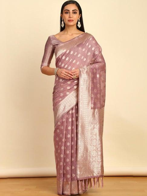 soch womens onion pink woven design jacquard tussar saree