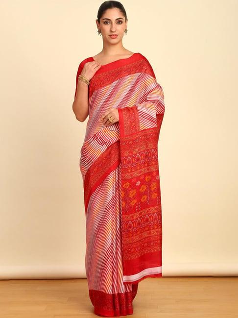 soch womens red striped print art silk saree