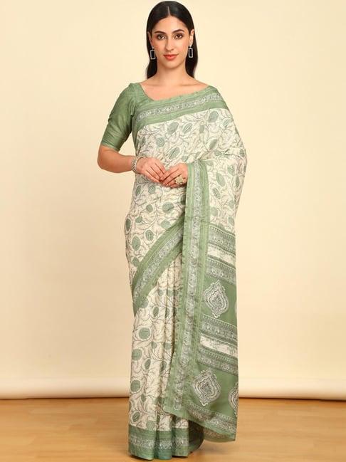 soch womens sap green art silk floral print saree