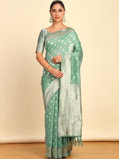 soch womens sap green tussar woven design saree