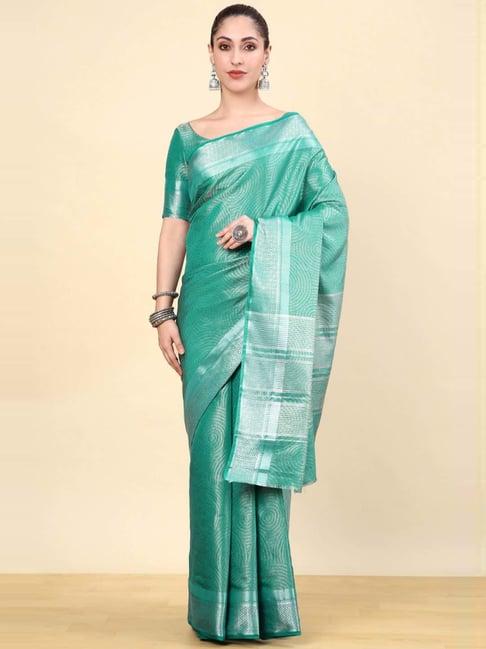 soch womens teal geometric woven design jacquard weave art silk saree