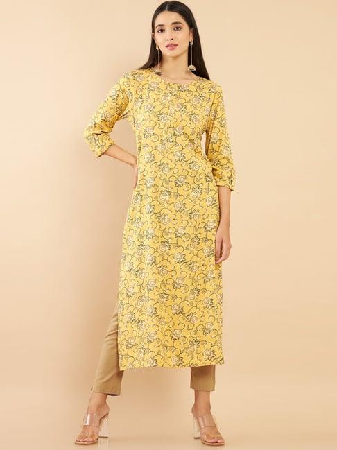 soch yellow embellished straight kurta