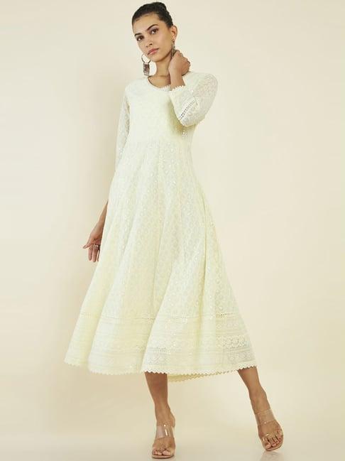 soch yellow embroidered a-line dress