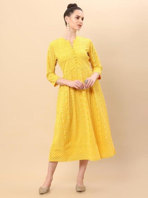 soch yellow embroidered a-line dress