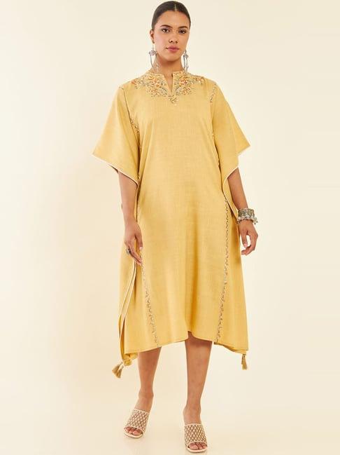 soch yellow embroidered a-line kaftan