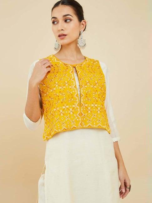 soch yellow embroidered ethnic jacket