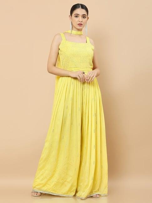 soch yellow embroidered jumpsuit with dupatta