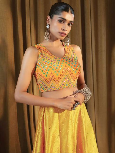 soch yellow embroidered readymade blouse