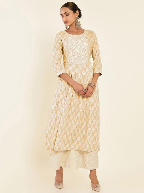 soch yellow printed kurta & palazzo set