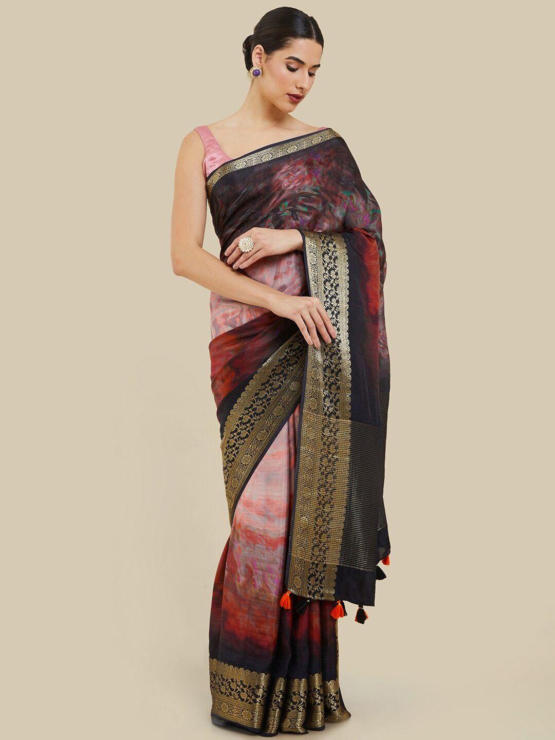 soch zari silk blend tussar saree