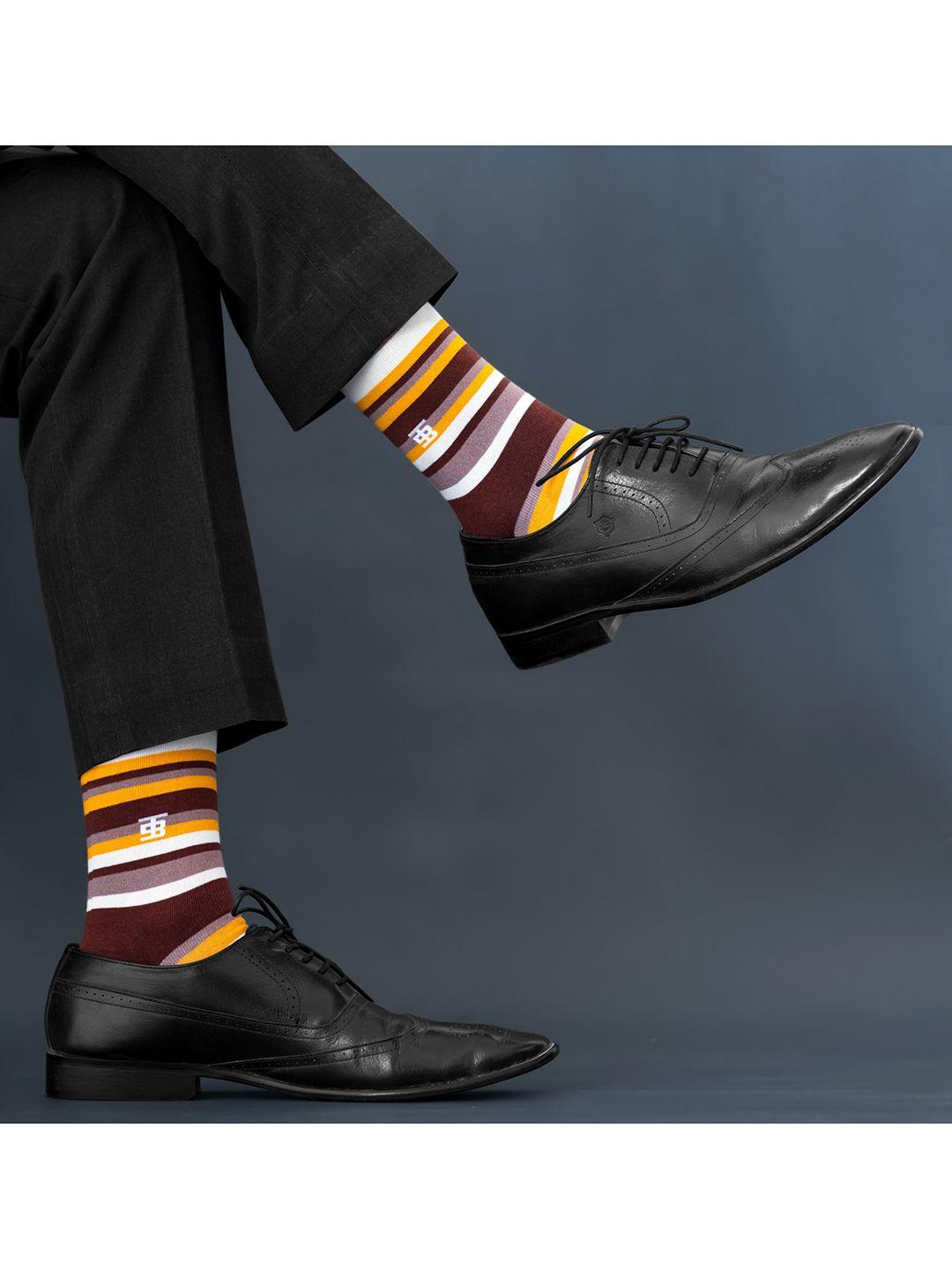 socksoho men brown & yellow striped  calf-length socks
