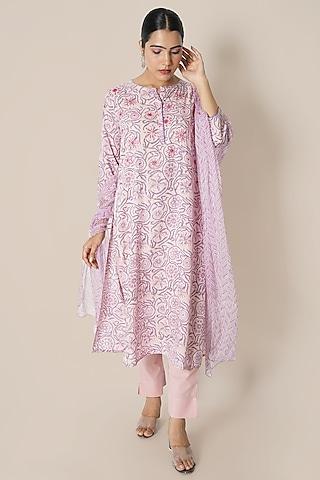 soft lilac modal cotton printed kurta set