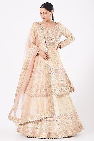 soft beige mirror embroidered lehenga set