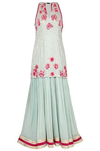 soft blue embroidered anarkali gown with dupatta