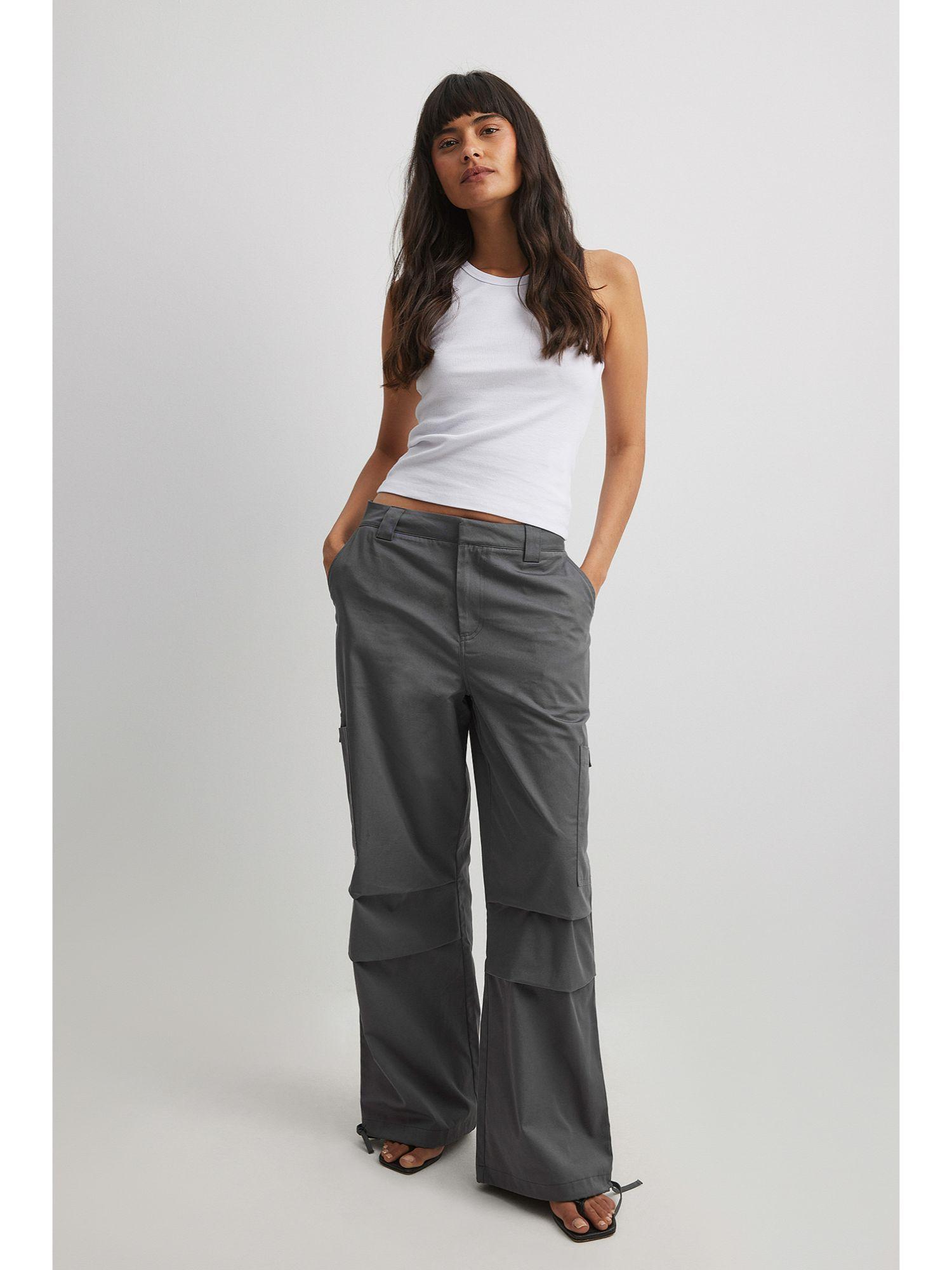 soft cotton drawstring cargo pants dark grey