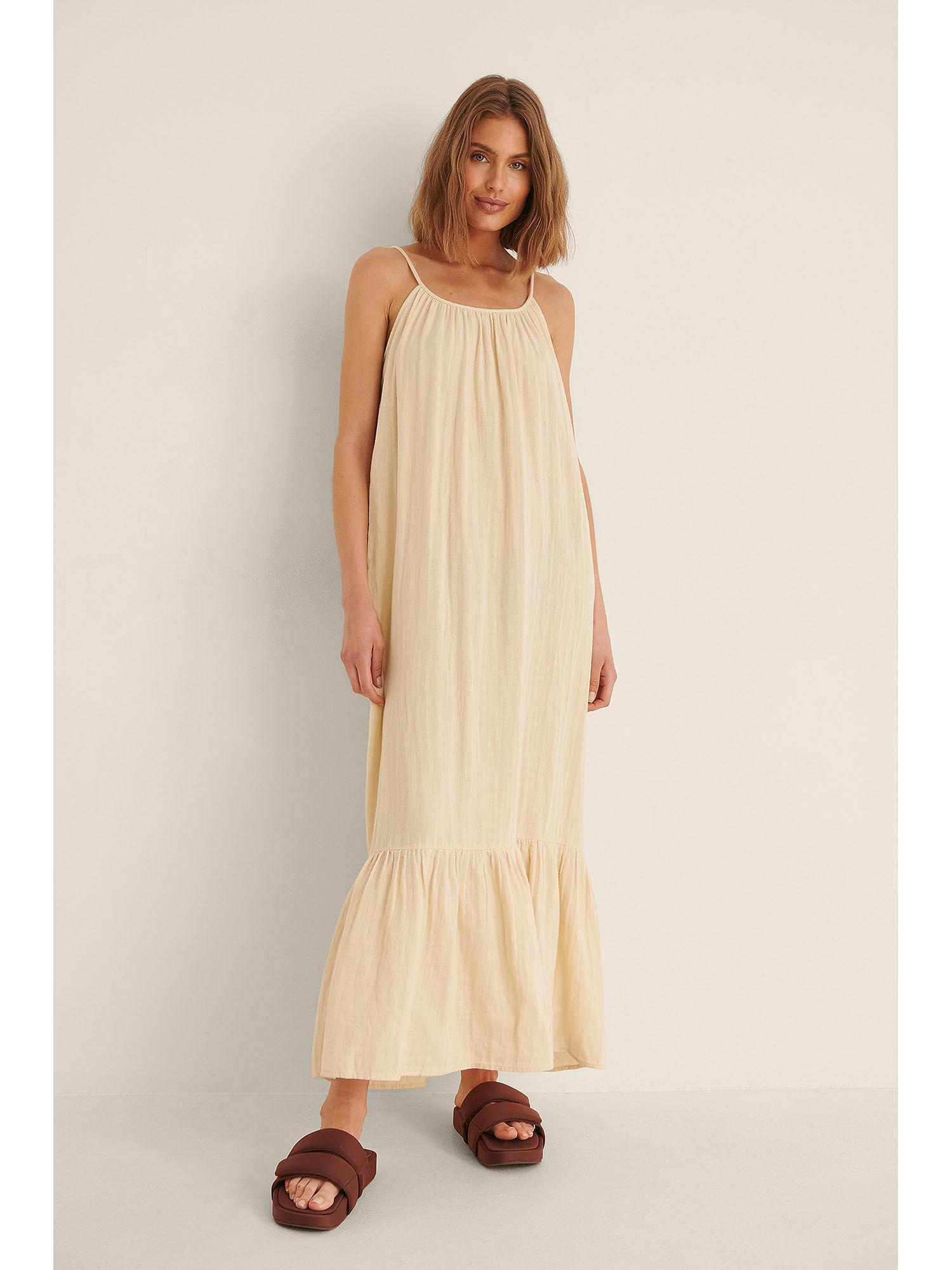 soft cotton maxi panel dress-beige