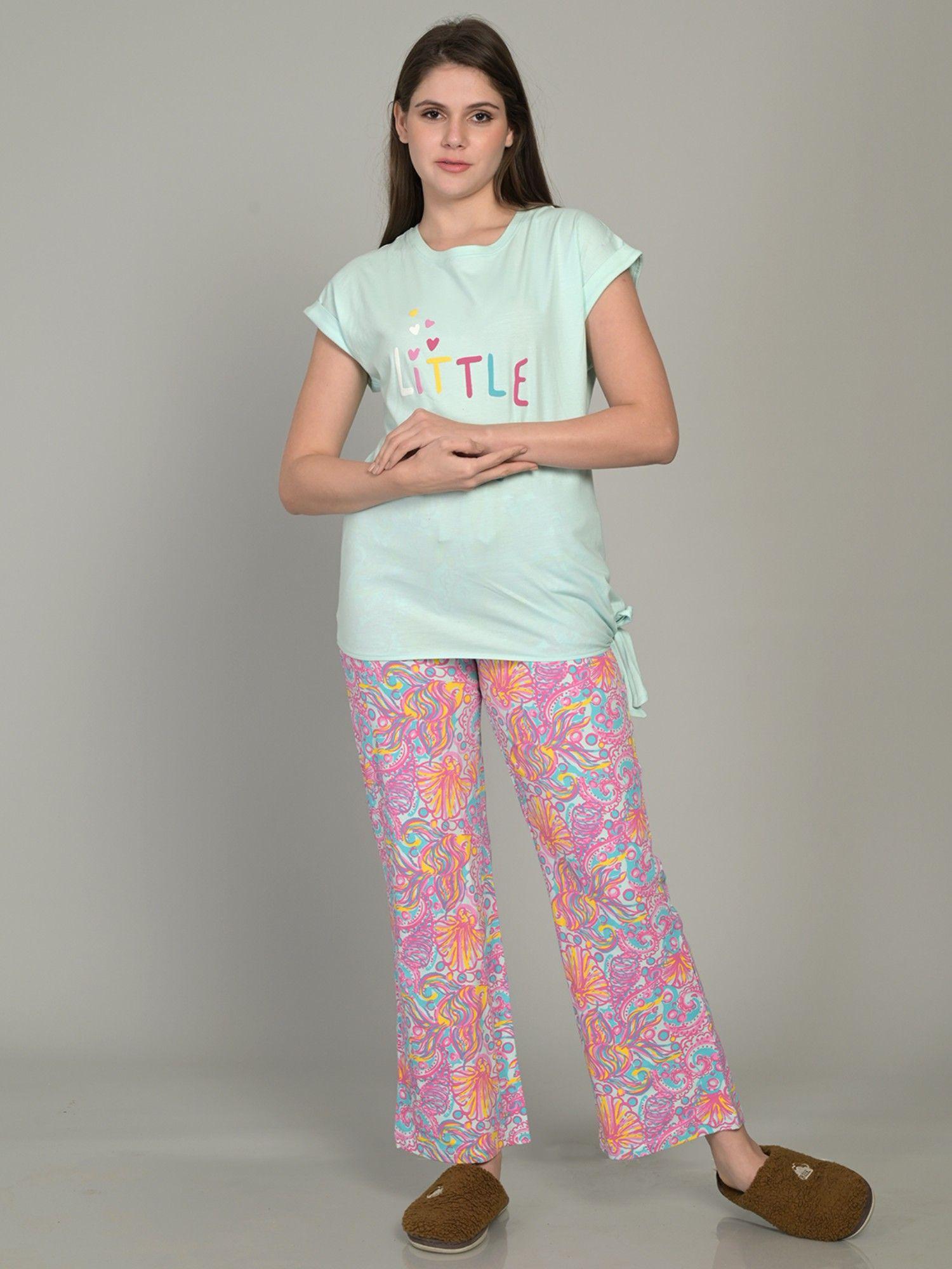 soft cotton printed blue t-shirt & pyjama (set of 2)