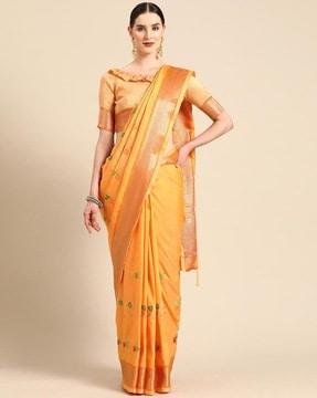 soft cotton silk thread floral embroidery work saree saree