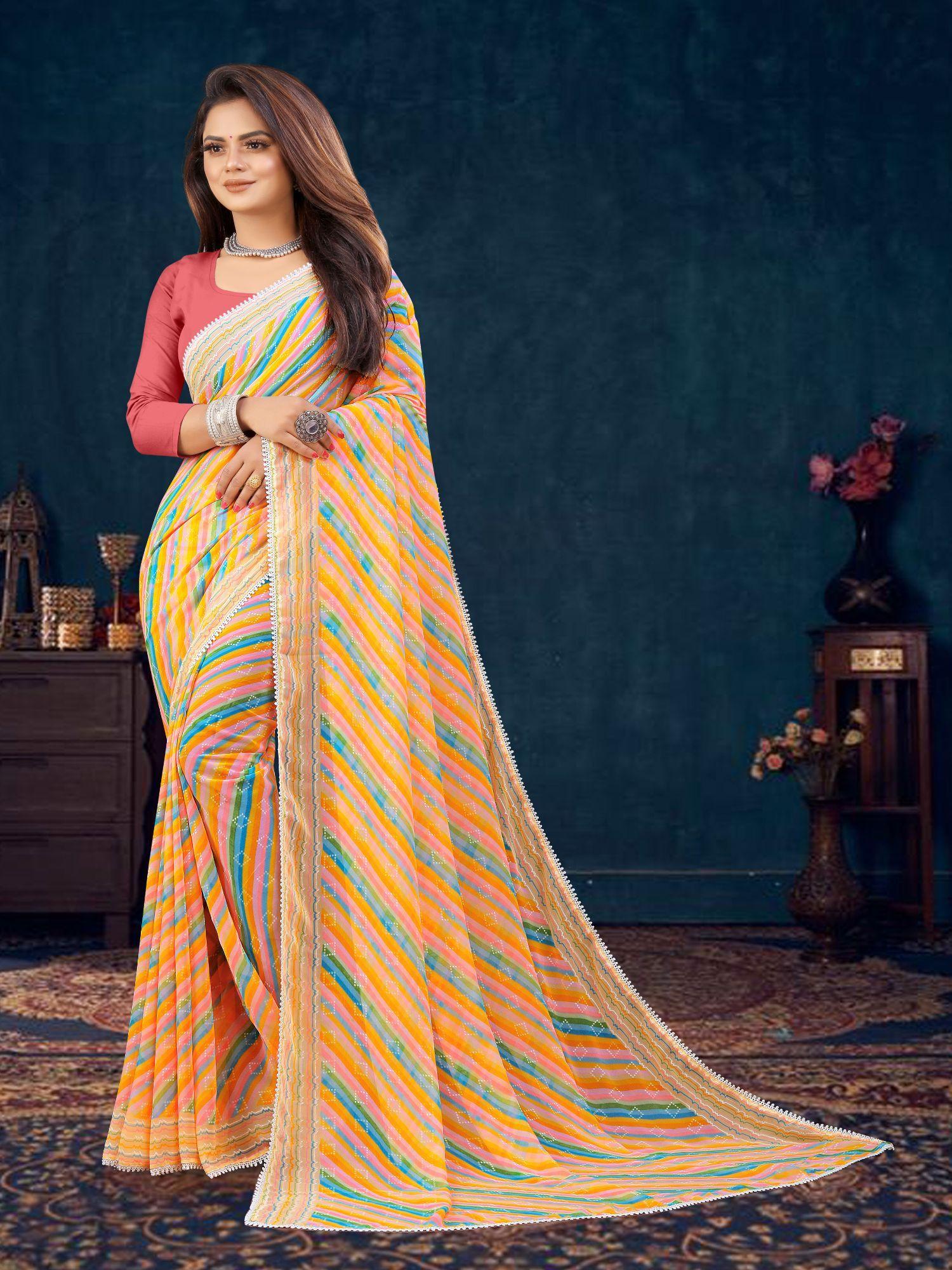 soft georgette multi colour printed saree & mono banglory with unstitched blouse