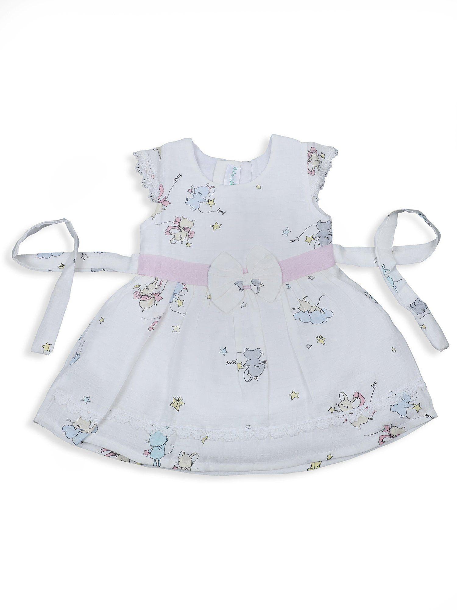 soft in cloud bow with short sleeves muslin dress-pink