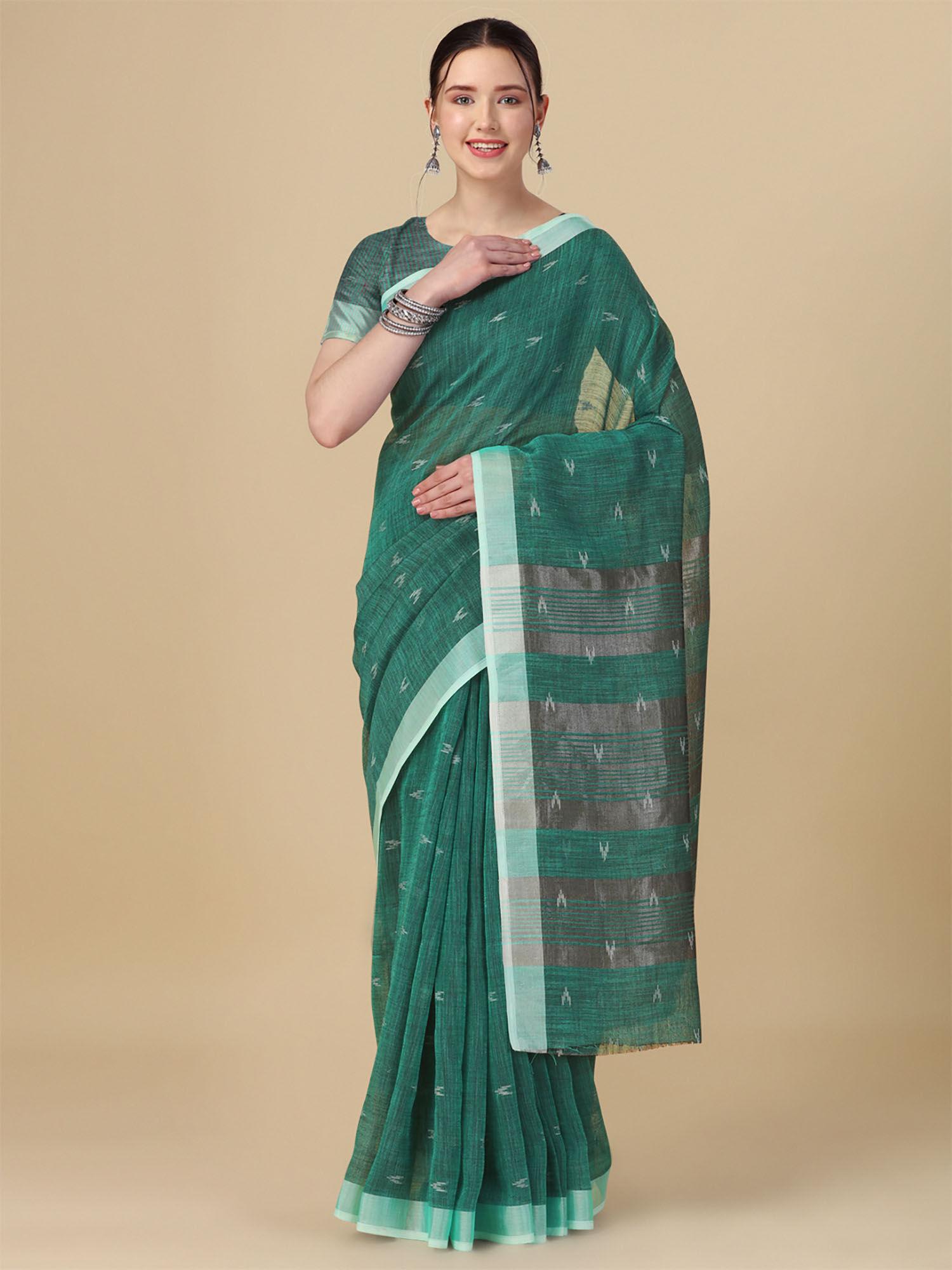 soft linen butti woven designer saree with unstitched blouse