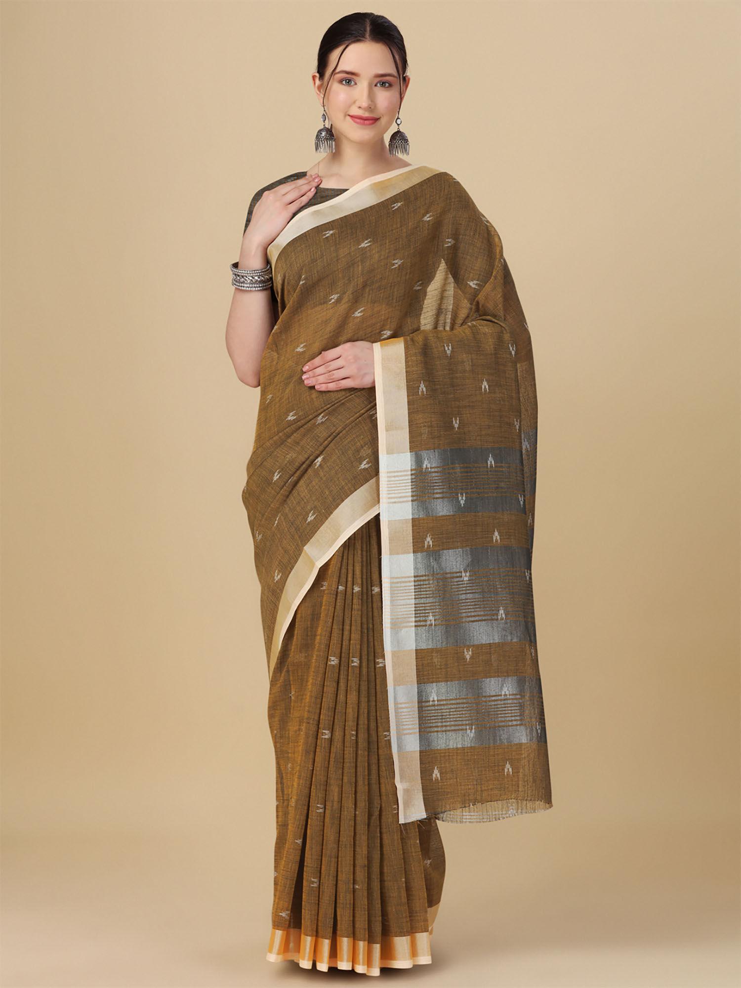 soft linen butti woven designer saree with unstitched blouse