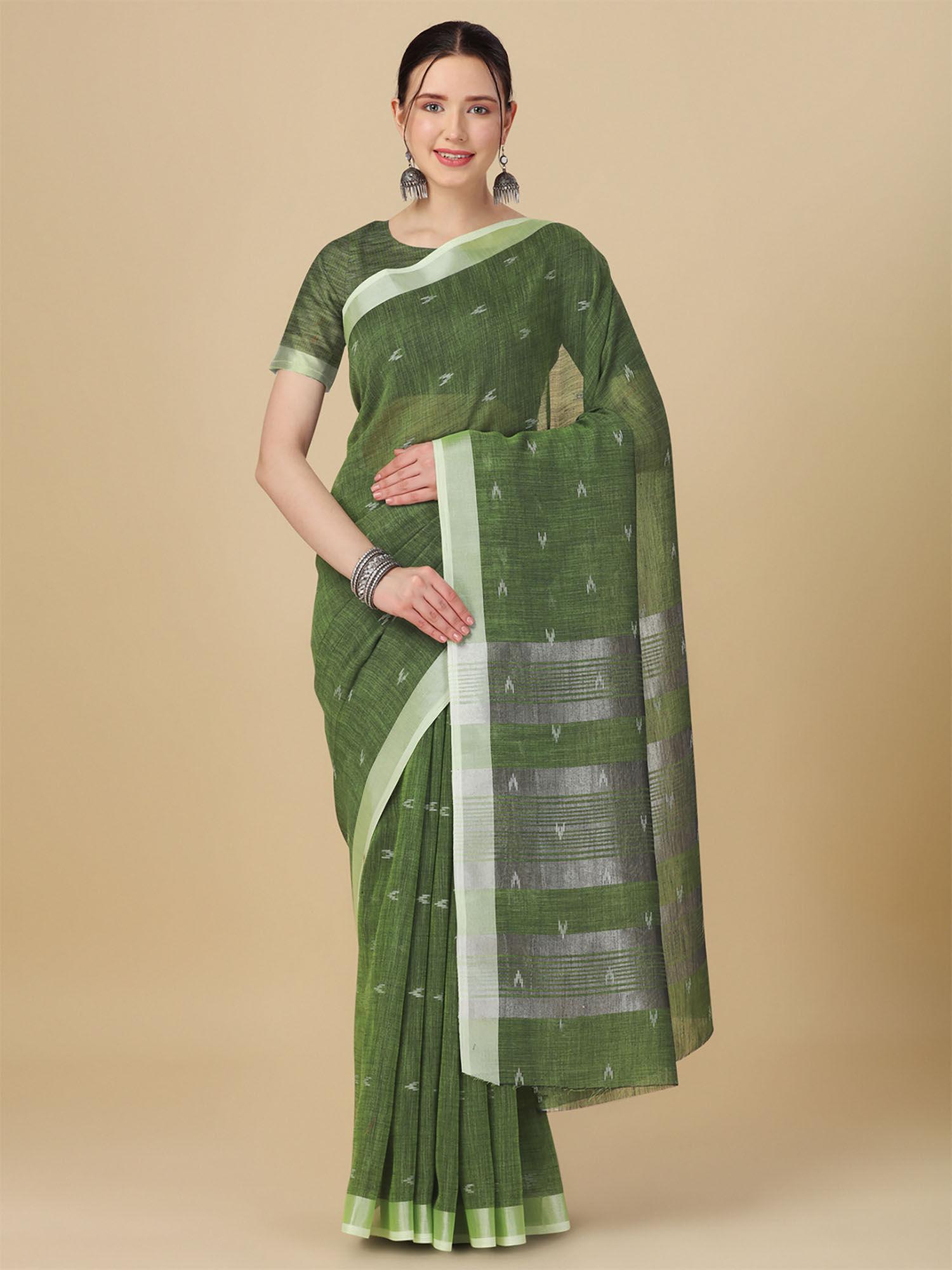 soft linen butti woven designer saree with unstitched blouse