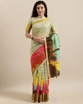 soft linen digital print saree