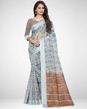 soft linen zari border saree