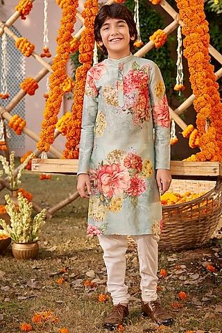 soft mint handwoven chanderi kurta set for boys