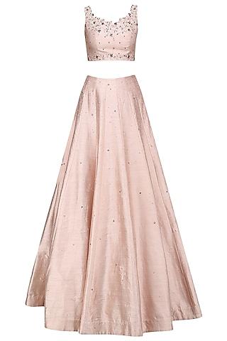 soft peach crystal and beads embellished lehenga set