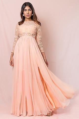 soft peach hand embroidered gown