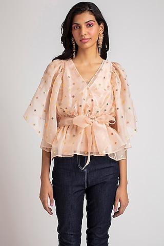 soft peach hand embroidered ruffled top