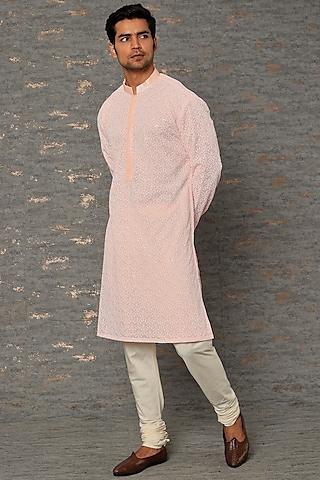 soft pink chikankari embroidered kurta set