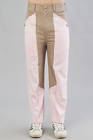 soft pink colour-blocked wide leg trousers