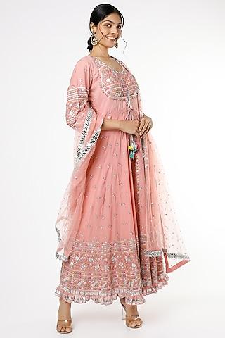 soft pink embroidered anarkali set