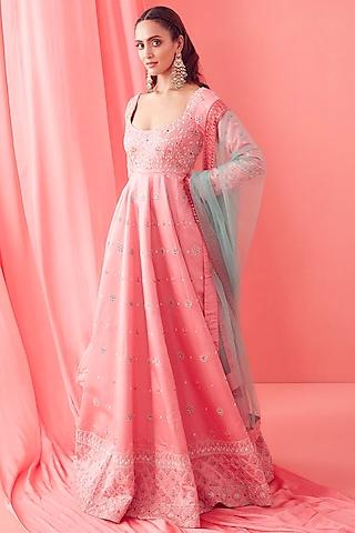 soft pink embroidered anarkali set