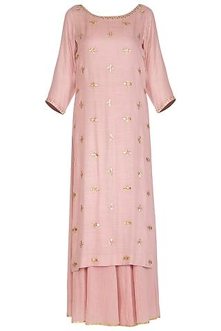 soft pink modal gota patti & sequins hand embroidered kurta set for girls