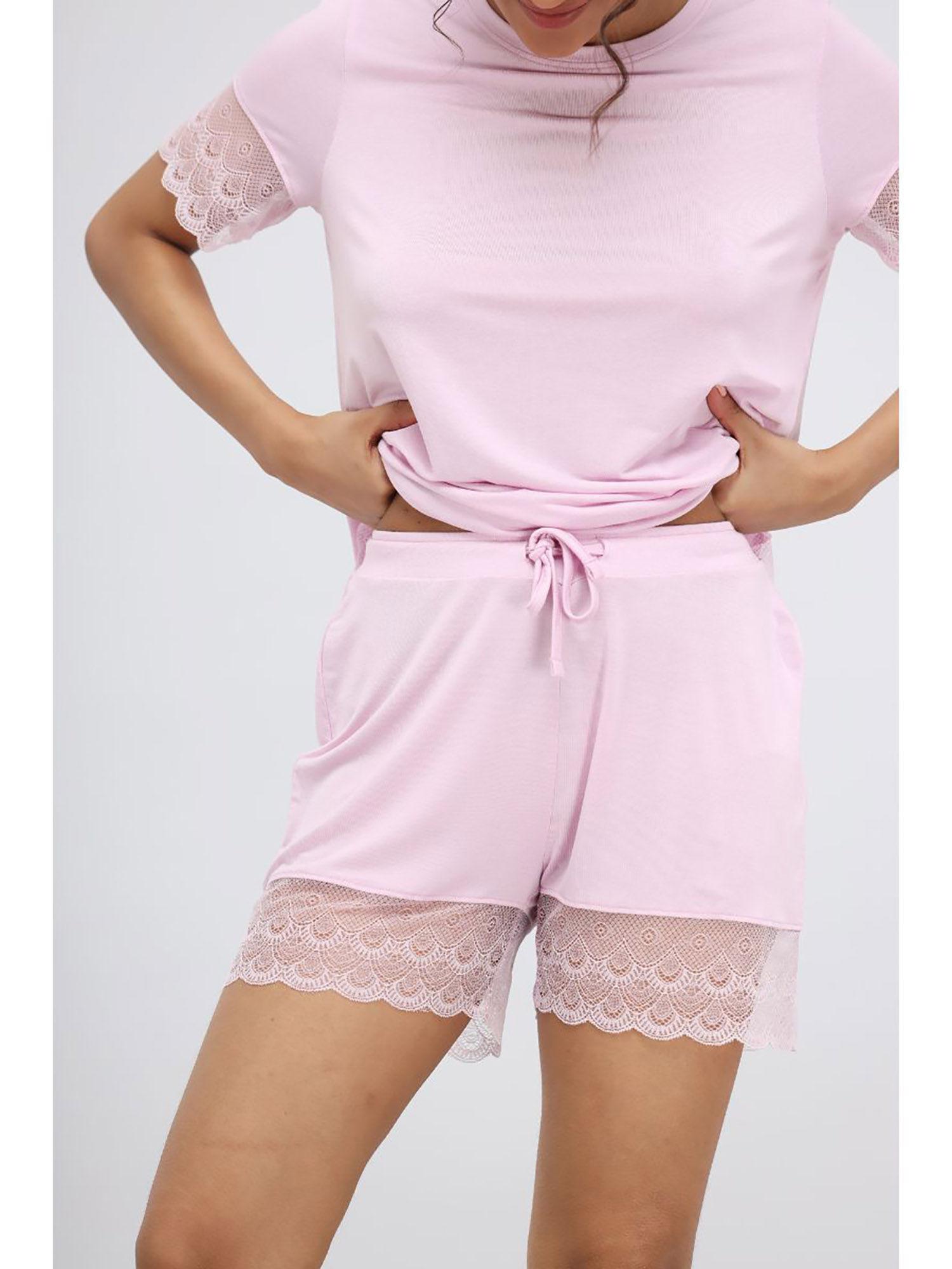 soft pink modal lace shorts