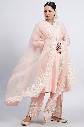 soft pink princess-cut embroidered kurta set