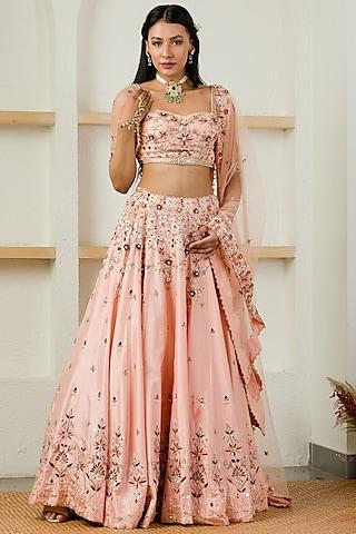 soft pink silk embroidered lehenga set