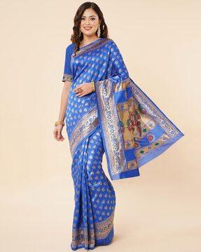 soft silk banarasi saree with floral motifs