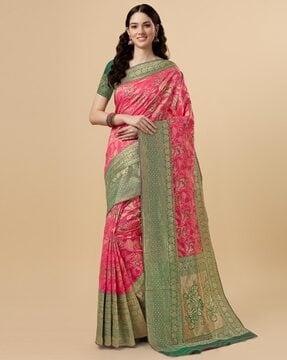 soft silk kanjivarm saree with floral motifs