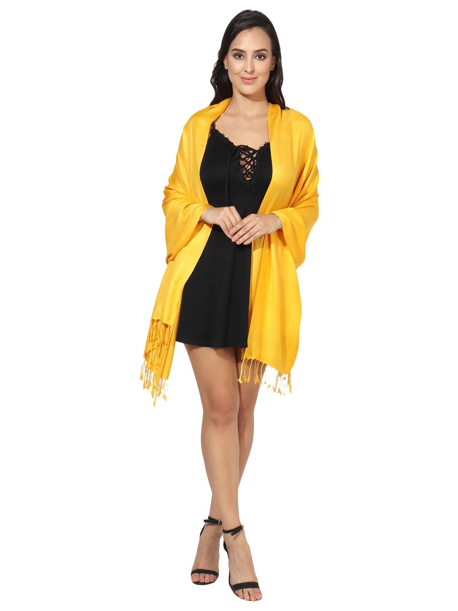 soft silky women viscose stole with hanger -yellow (set of 2)